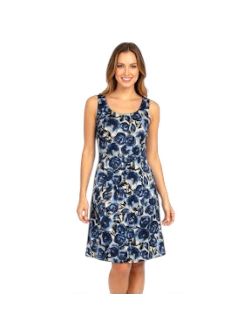 H&M Women Dress Size 6 Blue Rose Floral Sleeveless Fit Flare